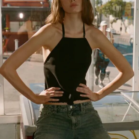 NWT With Jean Hera Top XS/S/M Black Causal Halter Summer Backless - Picture 1 of 7